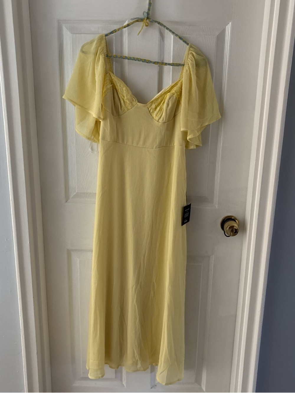 Lulu's Butter Yellow Flutter-Sleeve Midi Dress